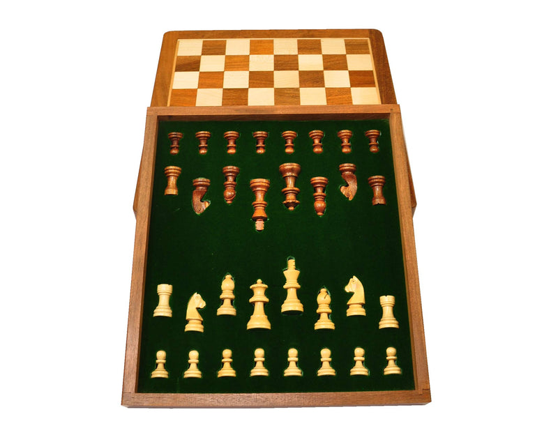 PALM ROYAL HANDICRAFTS 12 Inches Handmade Drawer Wooden Chess Board Set Made With Indian Rosewood | Inbuilt Storage Compatment For Chessmen - (12 X 12 Inches) Brown, Big Kid