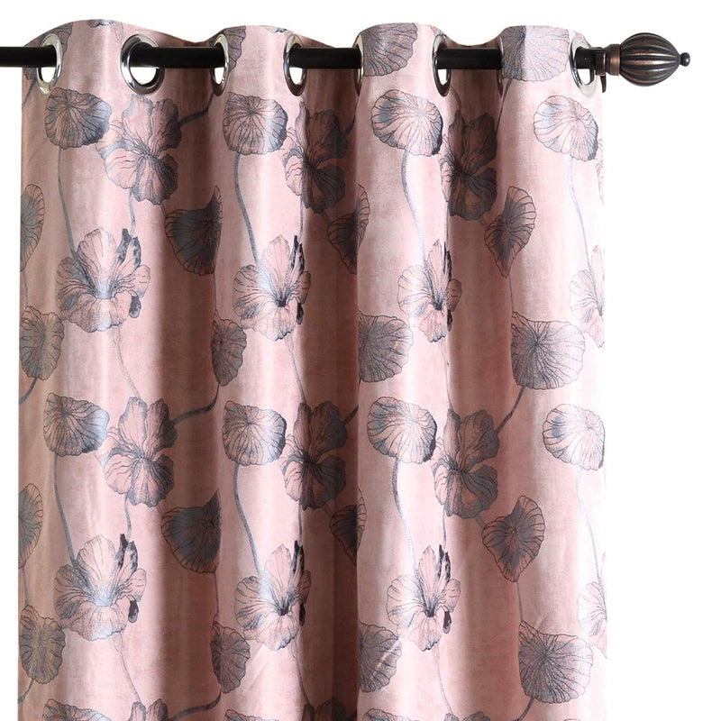 Deco Window Set of 2 Blackout Curtains for Doors 7.5 Feet Floral Room Darkening Thermal Insulated Soft Touch Polyester Privacy Panels with Stainless Steel Grommets (Peach)