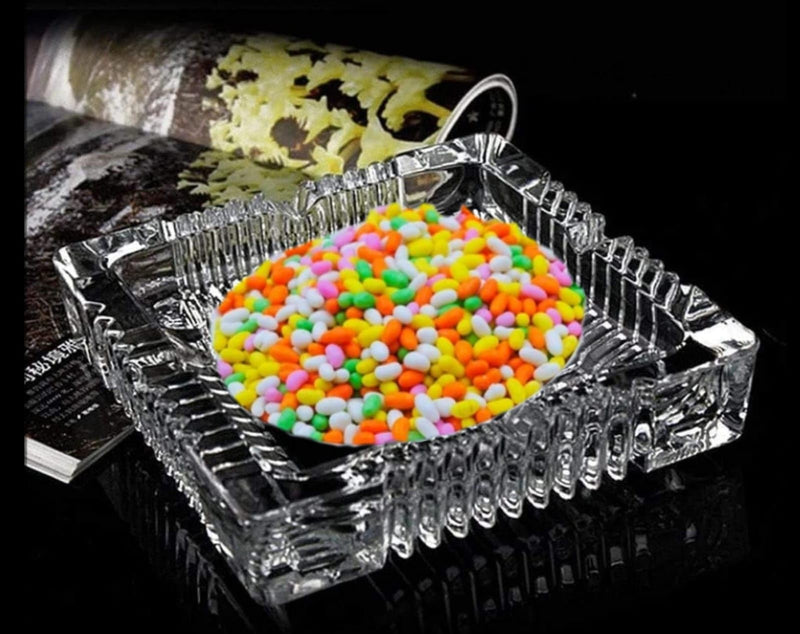 Yadava Square Glass Ash Tray, Ash Trays for Smoking for Home, Decorative Glass Tray Dish for Mouth freshener Dryfruits serving Tray (Transparent Pack of 1) (Square)