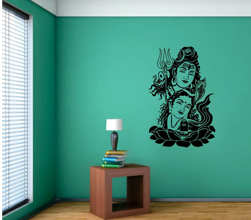 Walltech Combo of 4 Wall Sticker Sleeping Buddha-(110 x 60 cms) | Royal Ganesh-(50 x 45 cms) | Shiv parwati-(60 x 39 cms) | Sunrise-(60 x 90 cms) - Material Vinyl