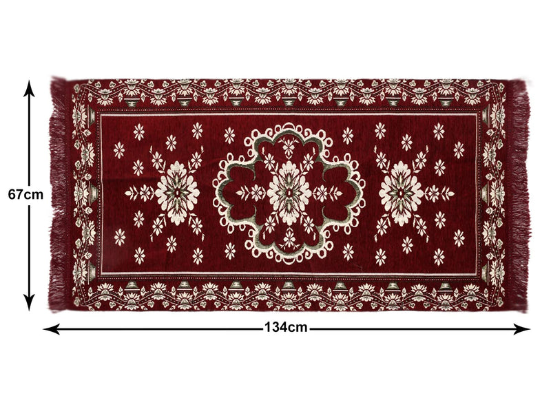 Kuber Industries Velvet Flower Print Rug Bedside Runner for Home Décor 4X2 Ft. (Maroon)