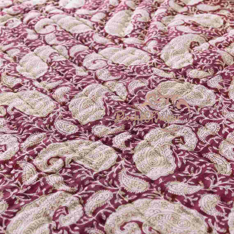 FEELRAX Organic Pure Cotton 350 TC Reversible Hand Block Quilt Jaipuri Razai Pink Butta (King Size 108X108 Inches)