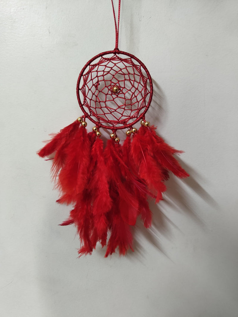 UV HANDICRAFTS Red Dream Dream Catcher Handmade Hangings for Positivity Ideal for Home Decor, Gift, Wall Hangings, Meditation Room, Yoga Temple, Wind Chime & Car Feather Hanging(Pack of 1)