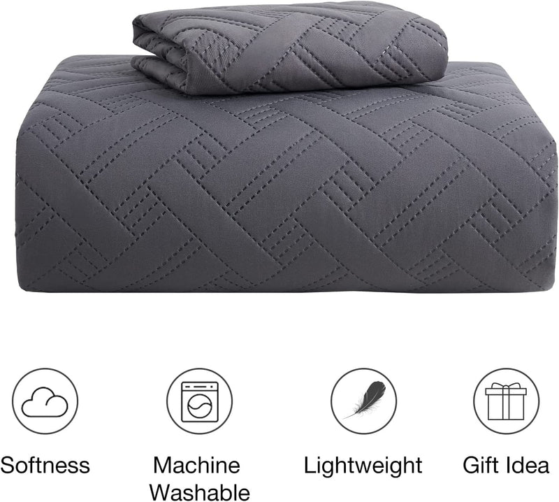 VAS COLLECTION All Weather 3 Pcs 100% Cotton Ultrasonic 280 Tc Solid King Size Quilted Bed Cover/Bedsheet with 2 Pillow Case, (Luxurious,Grey, 90X100 Inches, 254X228 Cm)