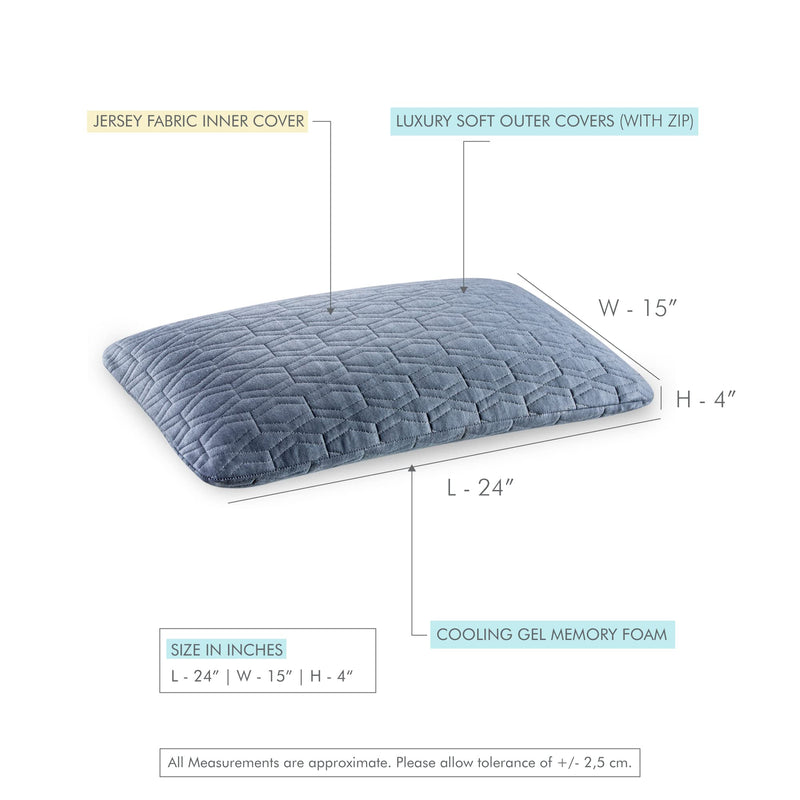 The White Willow Orthopedic Cooling Gel Memory Foam King Size Bed Pillow for Sleeping & Neck Pain Relief Suitable for Stomach, Back & Side Sleeper with Outer Cover (24" L x 15" W x 4" H) Grey