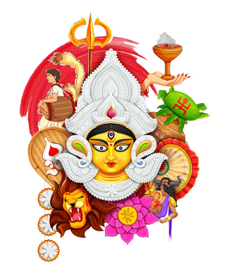 Sticker Studio PVC Vinyl Devi Maa Durga Face 3D MATA Rani Wall Sticker Decal for Wall Living Room, Standard, Multicolor, Pack of 1