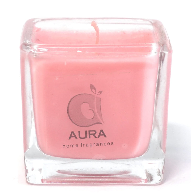 AURA 1.5 Oz Unscented Square Diamond Glass Votive Candles Burn Time - 20-22 Hours (Blue, Ivory, Pink) Pack of 6