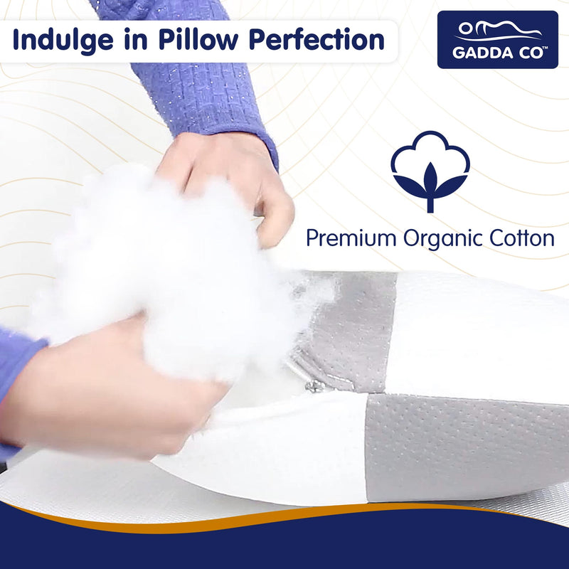 GADDA CO Height Adjustable Hollow Fibre Sleeping Pillow with Zip | Set of 1 (White and Grey, 27 X 16 Inch) 6 Months Warranty - Hollow Staple Fiber Filler