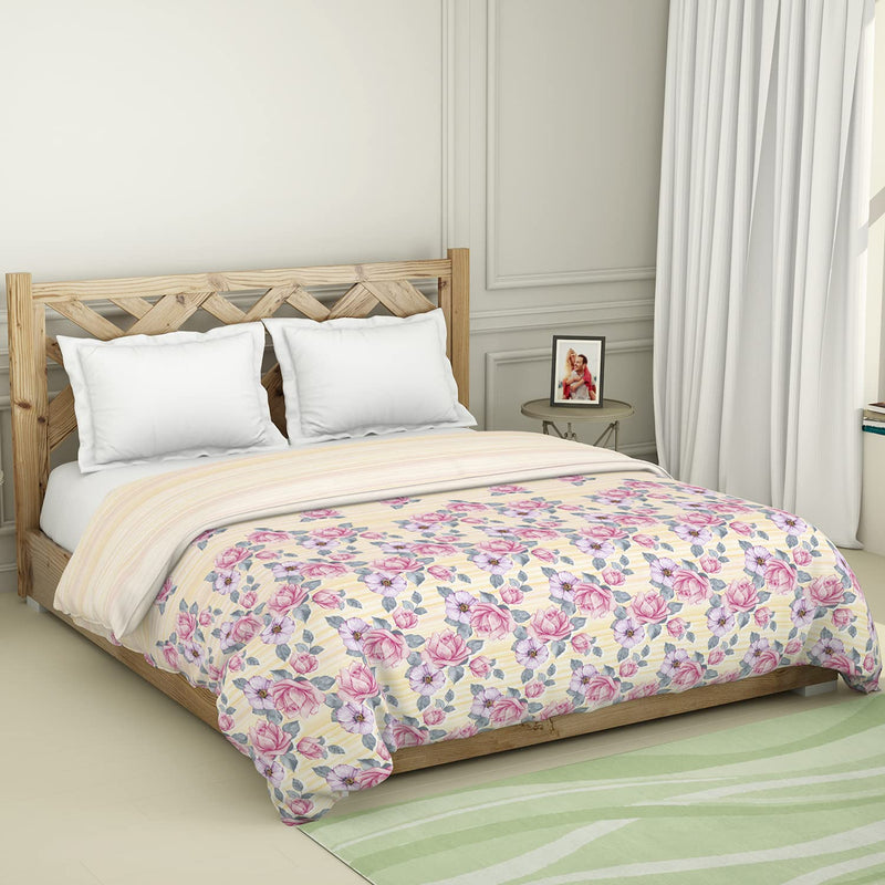 SPACES Atrium 100% Cotton Shell Double Quilt Health Layer Protects for ALLERGENS & RESTRICTS Fibre Migration Soft Feel Skin Safe Breatheable (Floral, 224CMX270CM) - Raspberry Rose