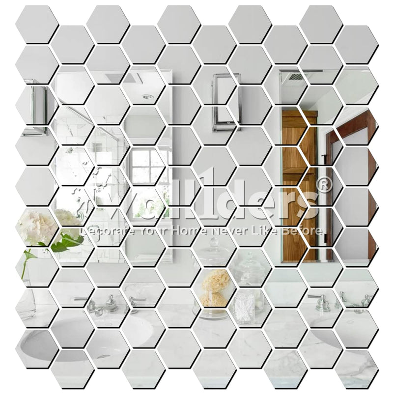 Wall1ders Hexagon 100 Silver Hexagon Mirror Wall Stickers, Mirror Stickers for Wall, Wall Stickers, Wall Stickers for Hall Room.