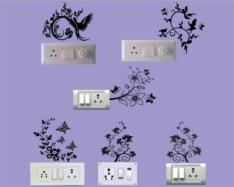 Jump up Switch Board 3D-tree, Flower, Leaf Wall sticker (Set of 6, 07)