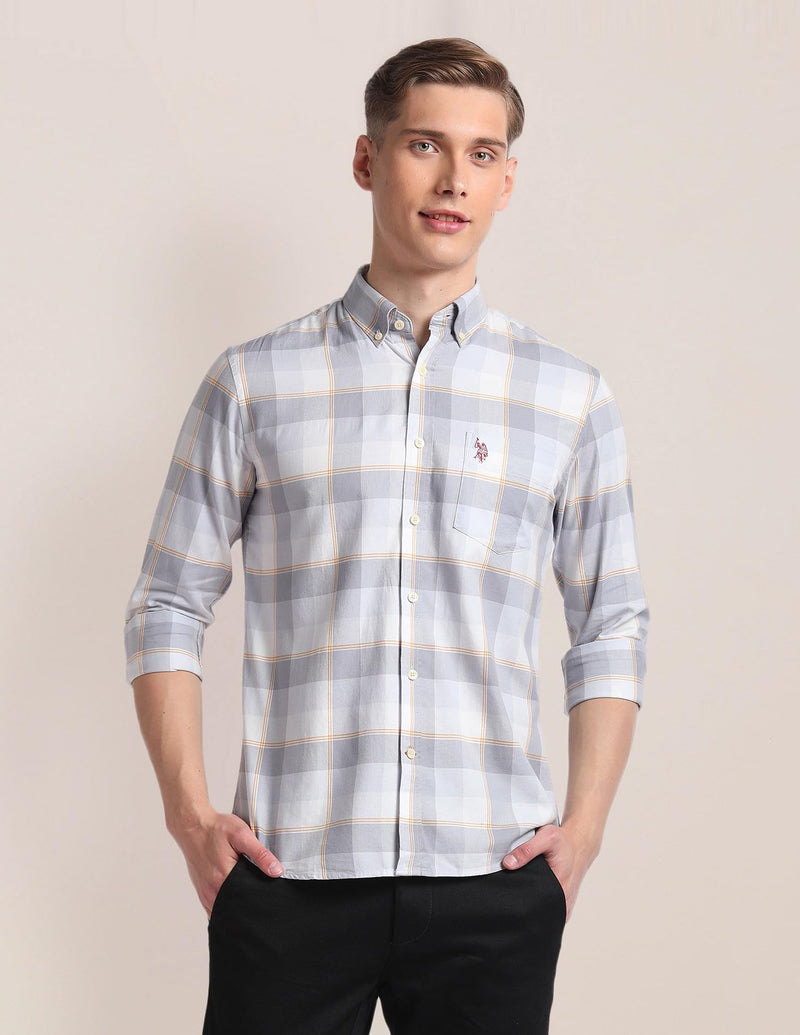 U.S. POLO ASSN. Men's Checkered Regular Fit Shirt (USSHT2020_Grey