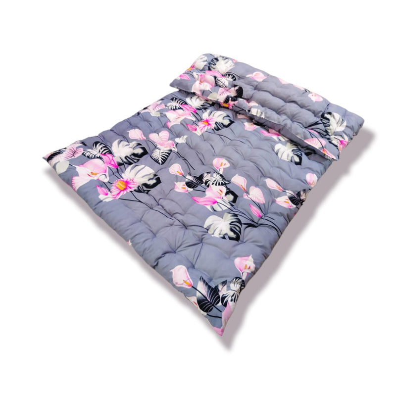 ATOOTFUSION Soft Cotton Foldable Light Weight Filled Single Firm Mattress| Gadda (Solid Coloured, 1 Sleeping Capacity, 3 x 6 ft or 72 x 36 Inches) Grey Floral Print