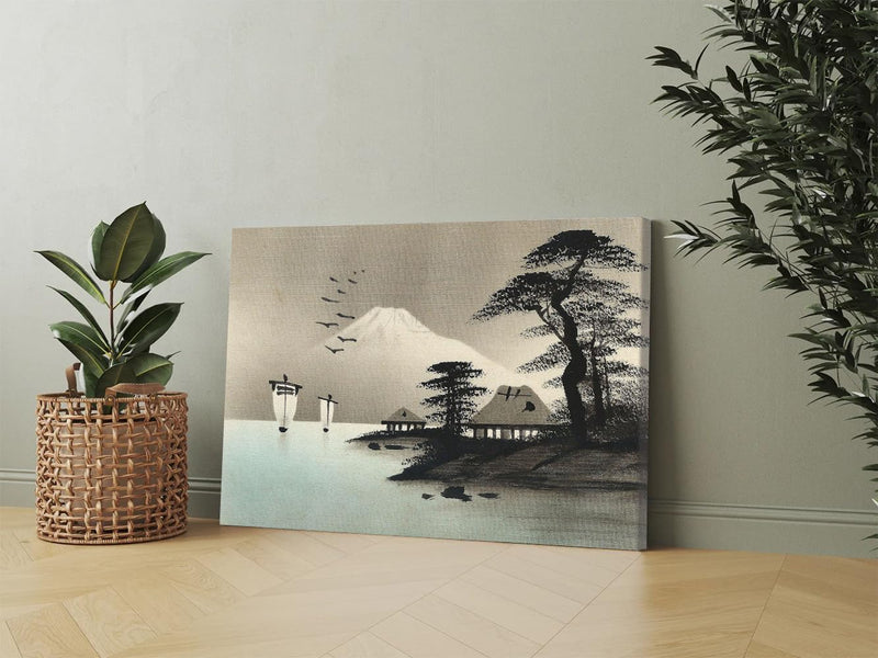 GADGETS WRAP Canvas Gallery Wrap Framed for Home Office Studio Living Room Decoration (17x11inch) - Postcard Japanese Painting