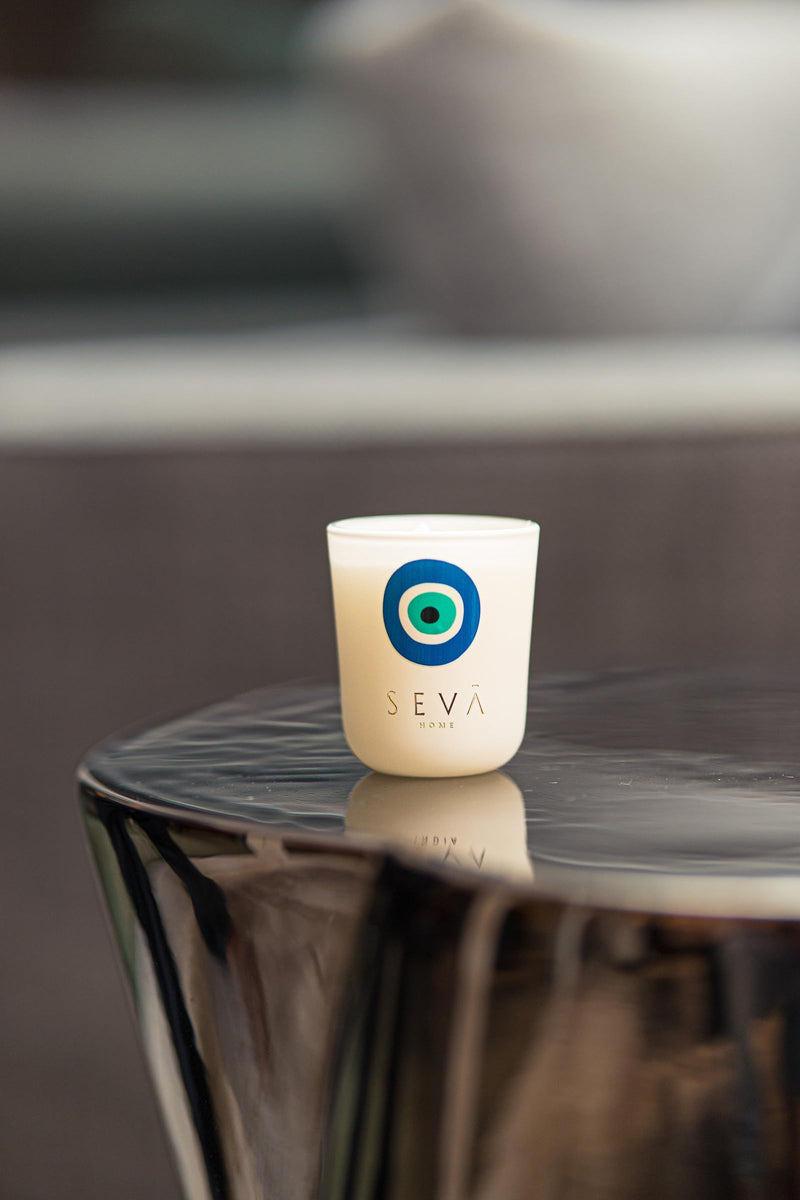 SEVA HOME Evil Eye Candle -Small - Luxury Oud | 12 Hours Burning | Candles for Home Decor, Luxury Gift for All Occasions