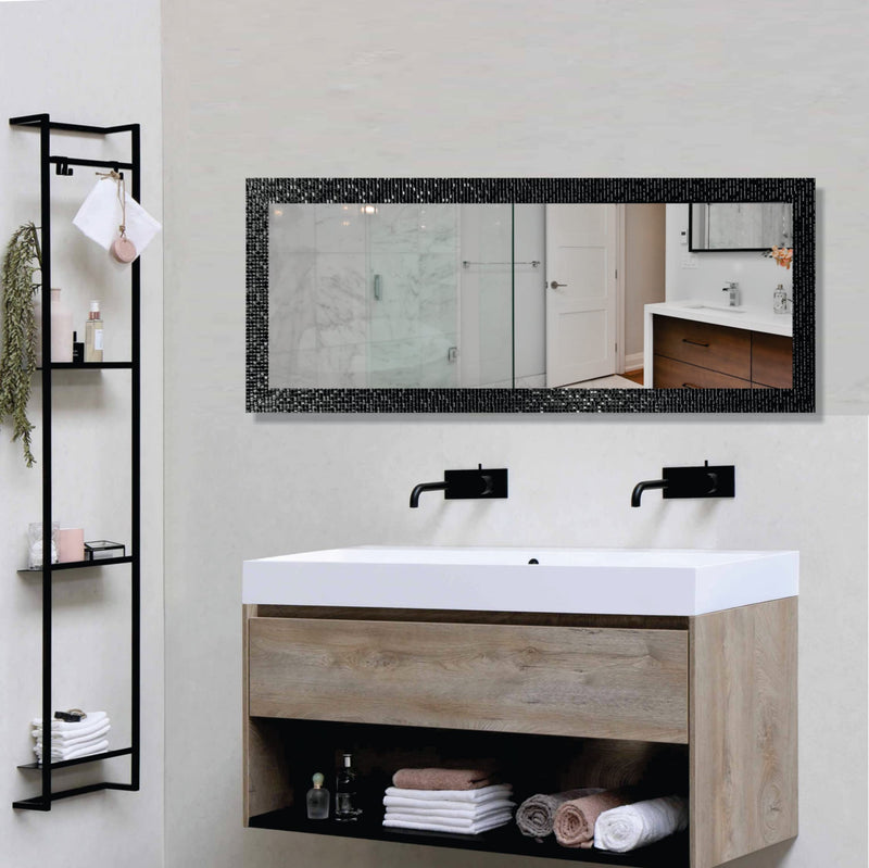 Creative Arts n Frames Long Fiber Rectangular Wall Hanging Wall Mount Mirror 15 x 40 inches (15x40 Mosiac Black)