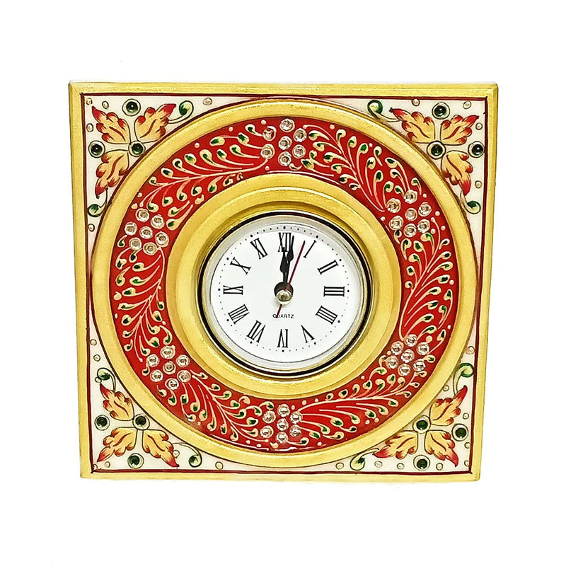 Handicraft Kingdom Clock For Kitchen Decoration Mini Cute Home Bathroom, Office Tabletop Display, Living Room, Bedroom & Bedside Gift With Laxmi Ganesh Chowki| Approx Size 6x6 Inch & Wt 600Gm PackOf 4