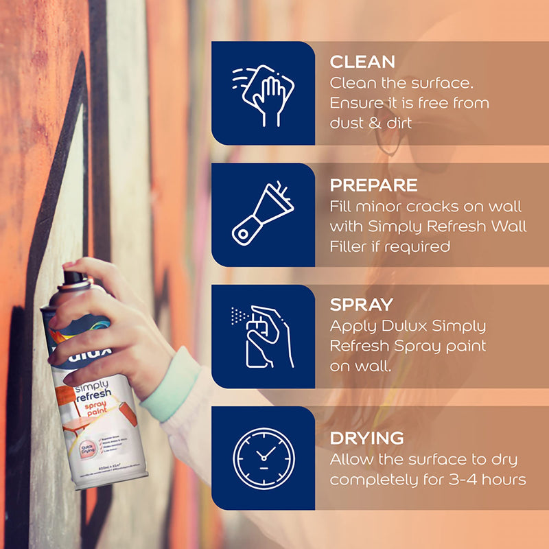 Dulux Simply Refresh Spray Paint | DIY, Quick Drying with Gloss finish for Metal, Wood, and Walls - 400ML (White)