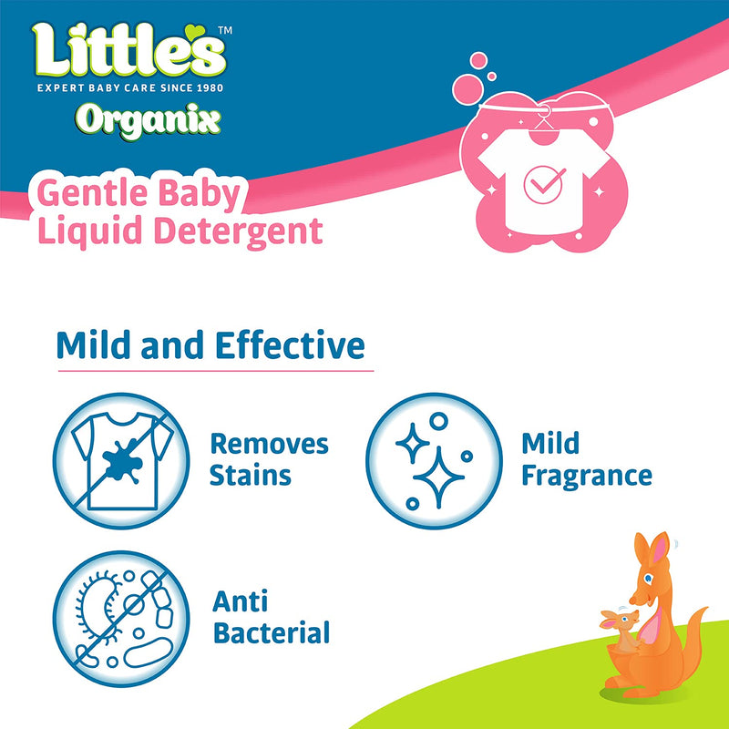 Little's Organix Gentle Baby Liquid Detergent 1 Litre | Enriched with Aloe Vera and Neem extracts | Floral fragrance | Anti-Bacterial | Free from Parabens, Phosphates, Brighteners & Bleach