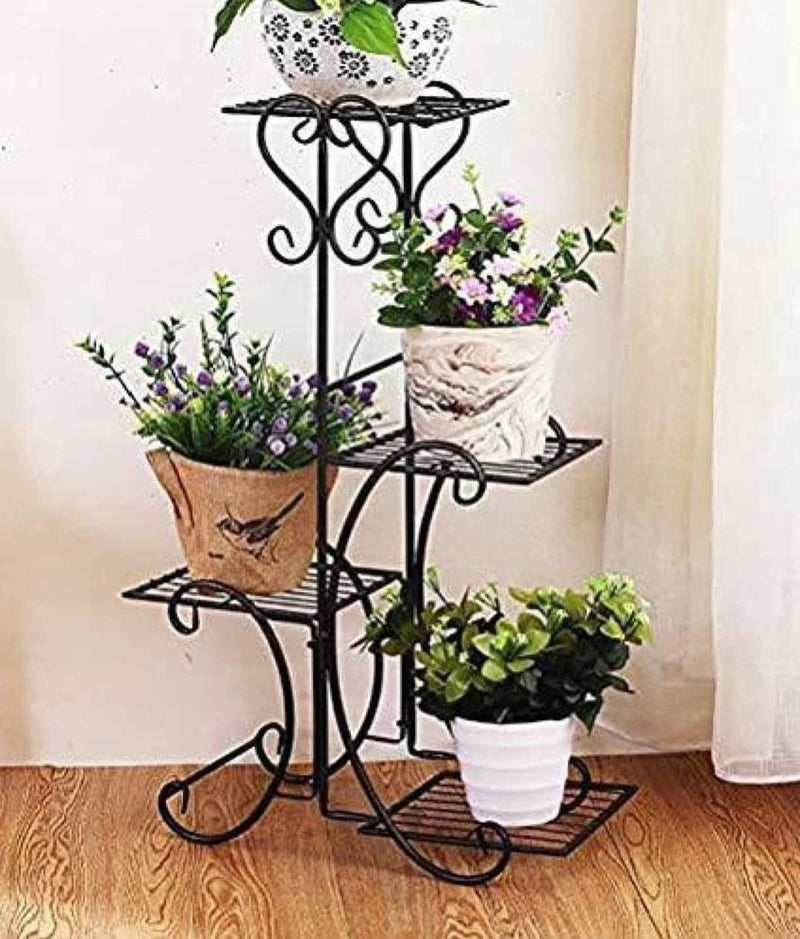 HOUSE PLANT Crafts Wrought Iron Metal Plant Stand Flower Pot Stand for Balcony Living Room Outdoor Indoor Plants, Plant Holder Home and Decor (4-Teir Black)