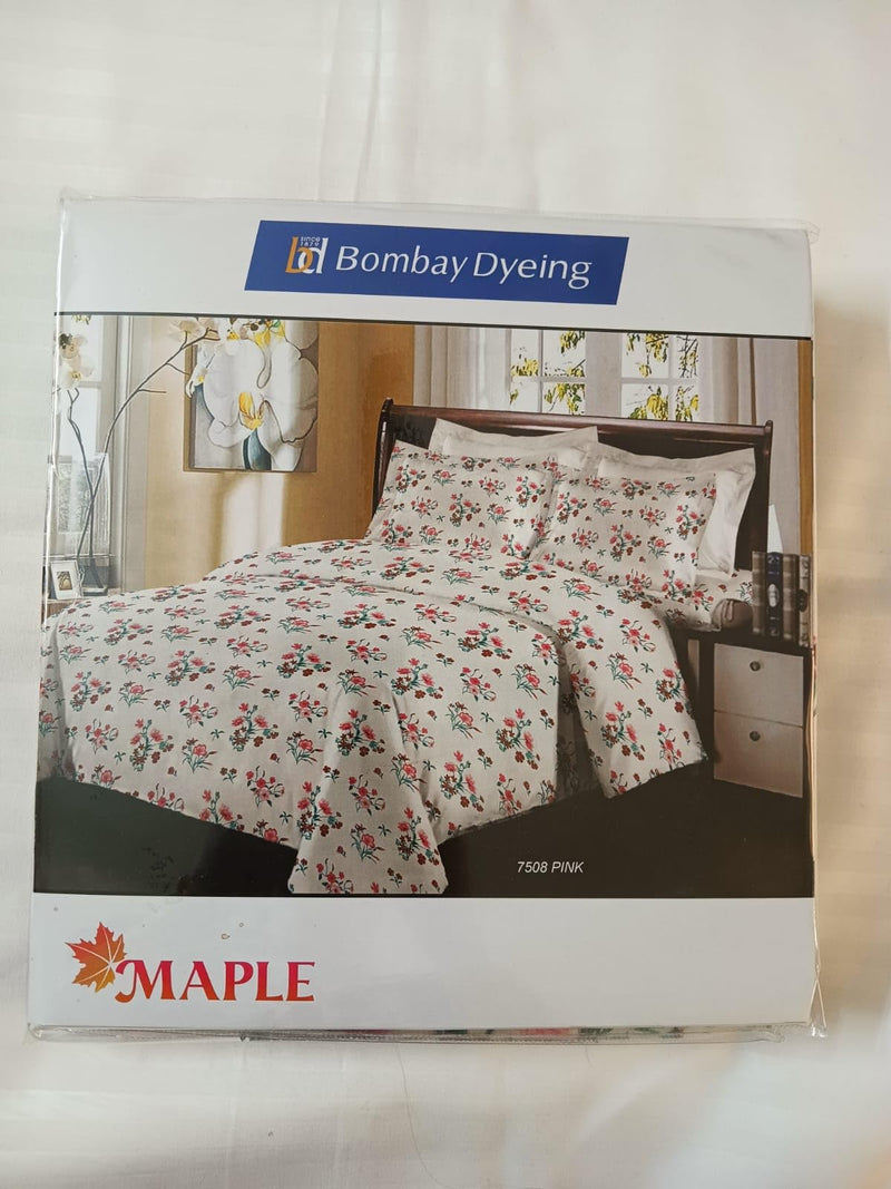 Bombay Dyeing Maple Super Queen Bedsheet Set, Floral Print, White