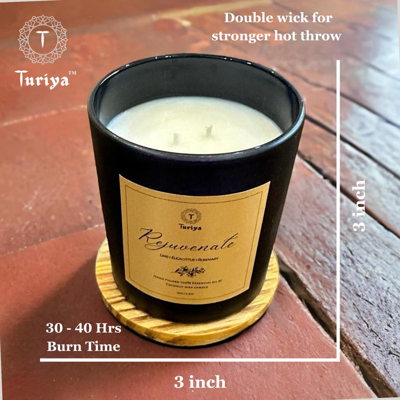 Turiya Luxury Well-Being Aromatherapy Candle - Rejuvenate| Premium Coconut Wax, 100% Pure Essential Oils| 35-40 Hrs| Organic, All-Natural, Non-Toxic & Vegan