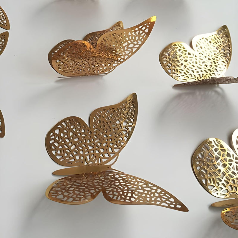 Adbee 12 pcs 3D Home Decor Butterfly with Sticking Pad Metallic Butterfly Decoration Party Event Wall Sticker (Golden)