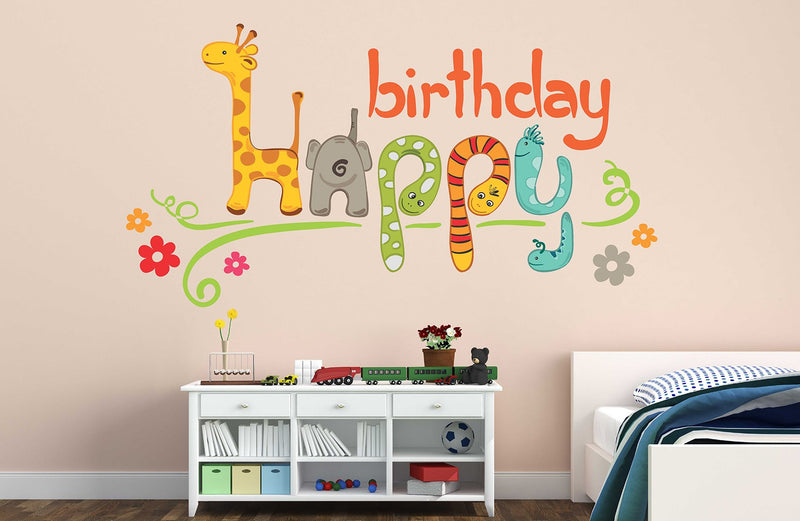 Wallstick Happy Birthday with Animals wallstickers (Vinyl 75 cm x 40 cm)