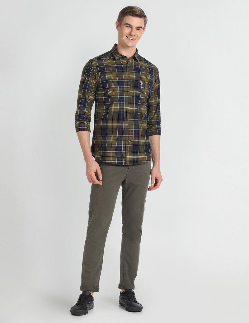 U.S. POLO ASSN. Men's Checkered Slim Fit Shirt (UDSHT0718_Olive