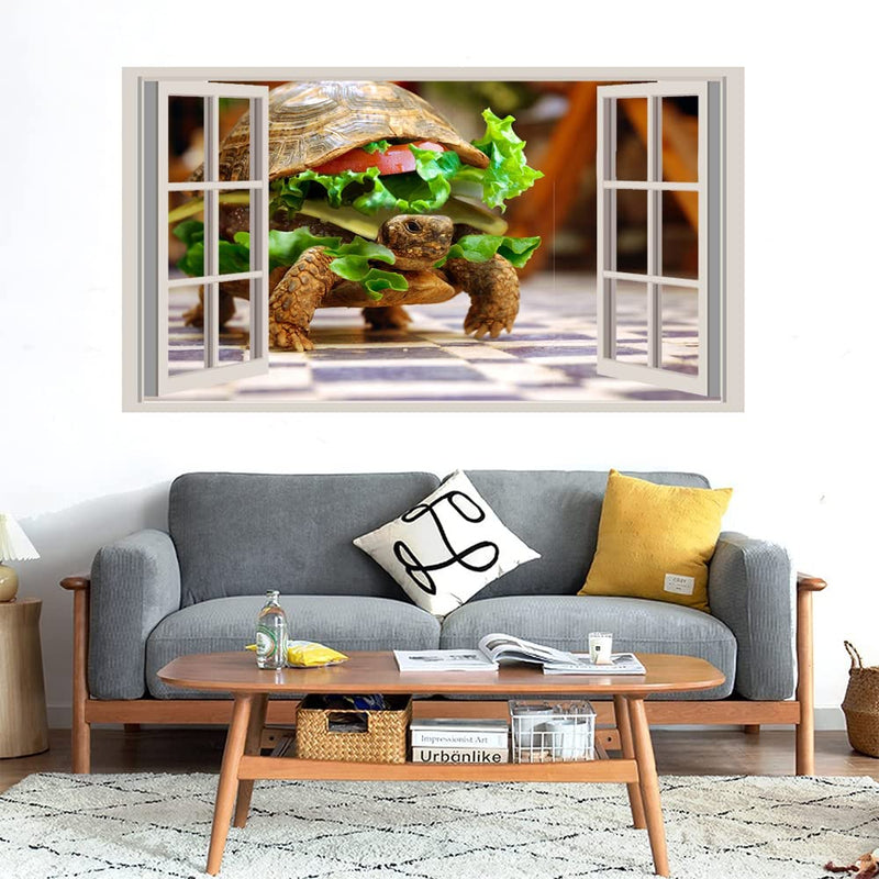 GADGETS WRAP Printed Wall Decal Sticker Fake Window Style Decal (90cm x 50cm) - Tortoise Burger