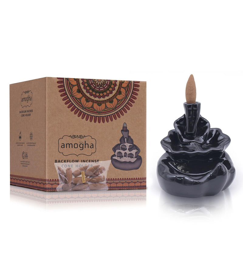 Amogha Bamboo Backflow Incense Cone holder- Free 10N Backflow Incense cones (Fountain)