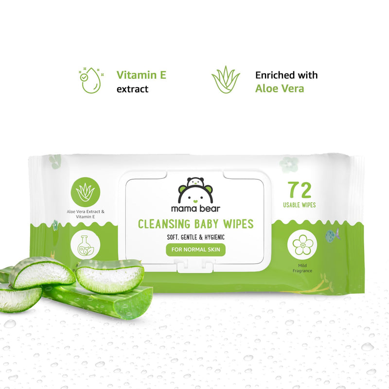 Amazon Brand - Mama Bear Cleansing Baby Wet Wipes - 72 wipes/pack (Pack of 5)