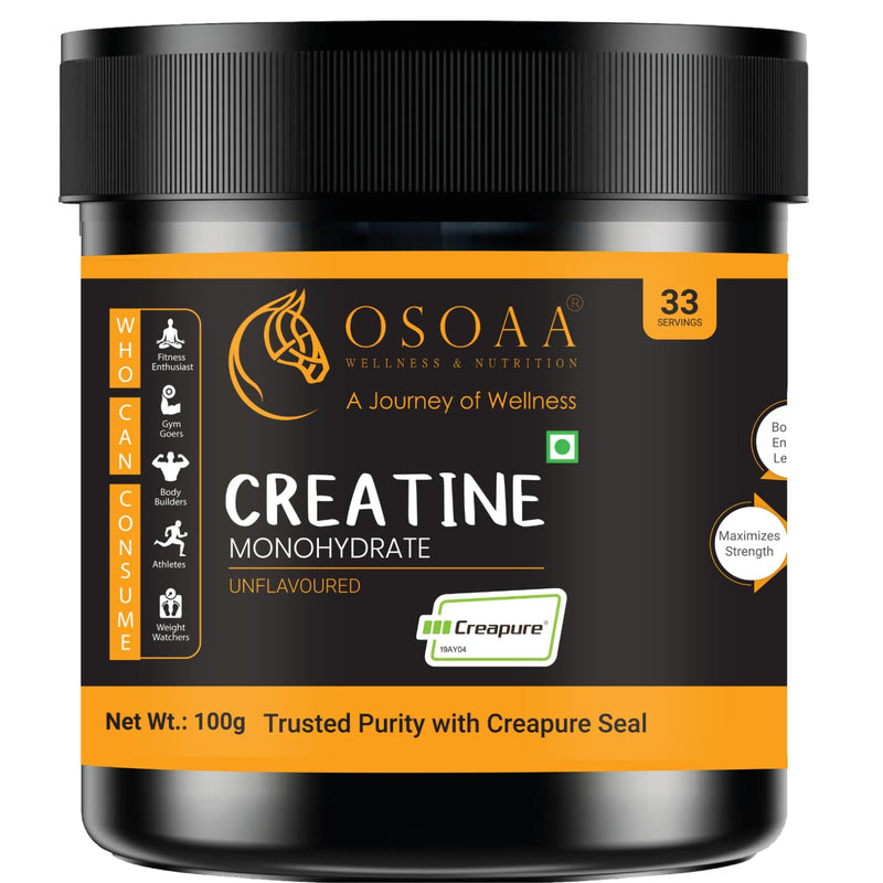 OSOAA Creatine Monohydrate "Creapure" Germany Certified (100 Gm) | Lab Tested & Fssai Approved |Boosts Strength & Athletic Performance | Muscle Repair & Recovery| Unflavoured Powder