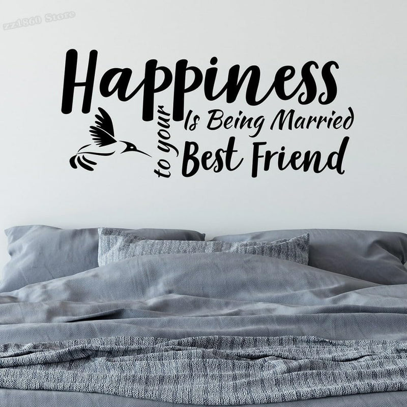 GADGETS WRAP Vinyl Weddding Wall Decals Quotes Happiness is Being Married to Your Best Friend Wall Sticker Black