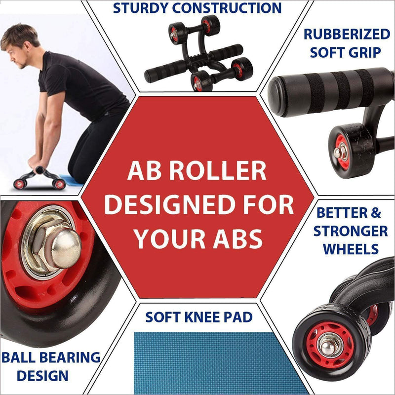 SONIQE Anti Skid Abdominal Ab 4 Roller Exercise Wheel with Knee Mat for Stomach Exercise Training and Exercise Fitness Gym Equipment Accessory Fitness for Man and Woman