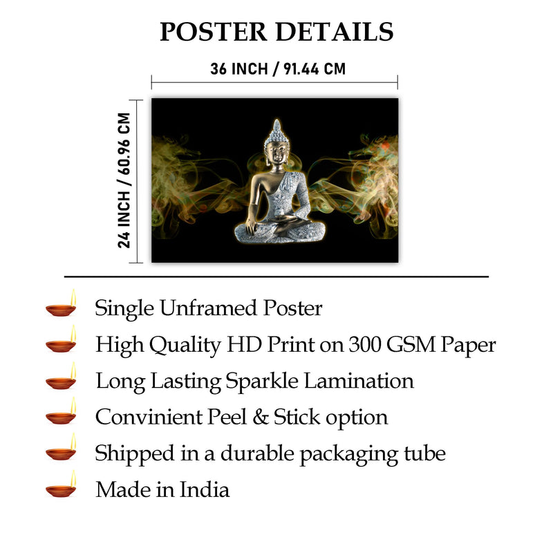 Indianara Rolled Sparkled Gautam Buddha Art Print for Room Décor Digital Reprint 36 inch x 24 inch Painting (10731PST)