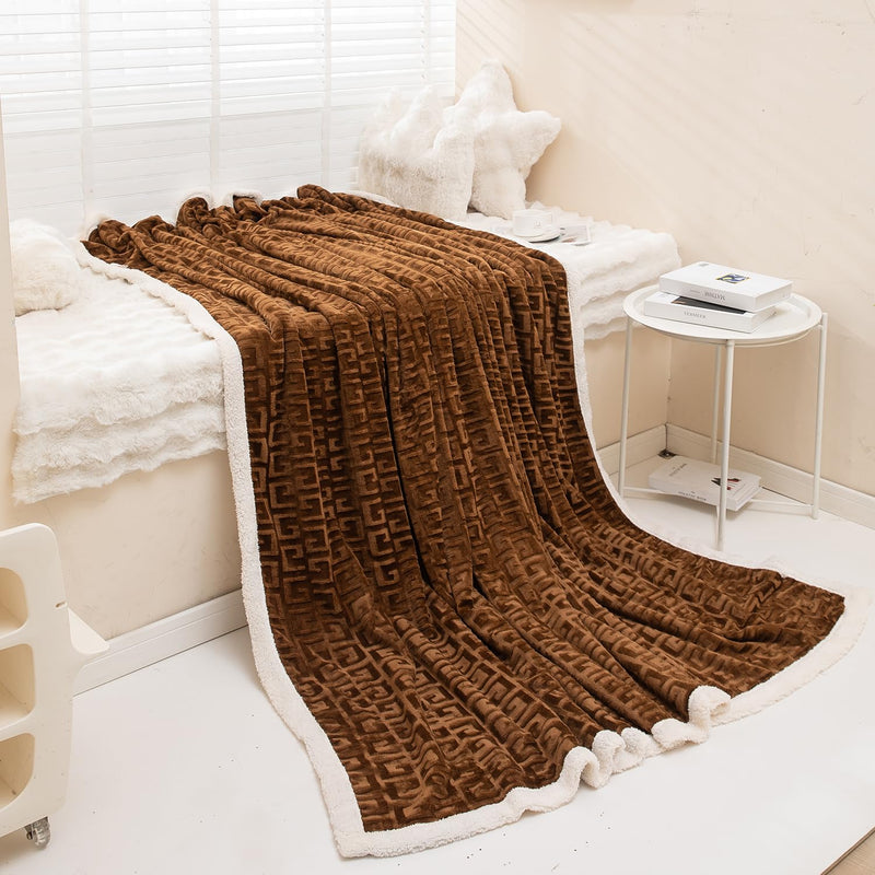 HOKIPO AC and Mild Winter Sherpa Blanket Double Bed Queen, 200x230 cm / 6.5x7.5 feet, Brown (AR-4920-BRN)