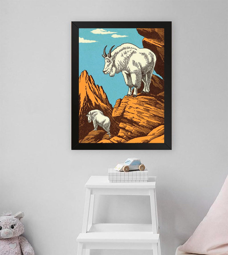 GADGETS WRAP Printed Photo Frame Matte Painting for Home Office Studio Living Room Decoration (11x17inch Black Framed) - Mountain Goats