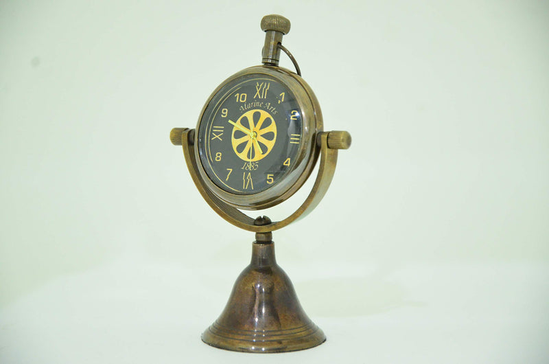 USEW Handmade Antique Brass Desk & Shelf Clock Nautical Desk & Table Decor Paperweight Clock for Home, Office, Reception Counter Clock