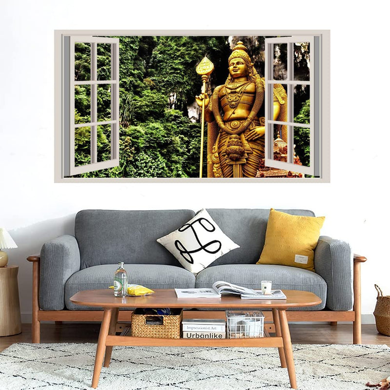 GADGETS WRAP Printed Wall Decal Sticker Fake Window Style Decal (90cm x 50cm) - Gold Buddha Statue