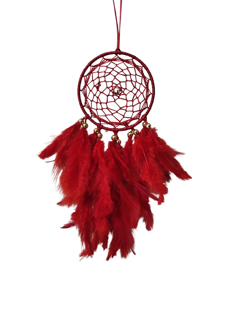 UV HANDICRAFTS Red Dream Dream Catcher Handmade Hangings for Positivity Ideal for Home Decor, Gift, Wall Hangings, Meditation Room, Yoga Temple, Wind Chime & Car Feather Hanging(Pack of 1)