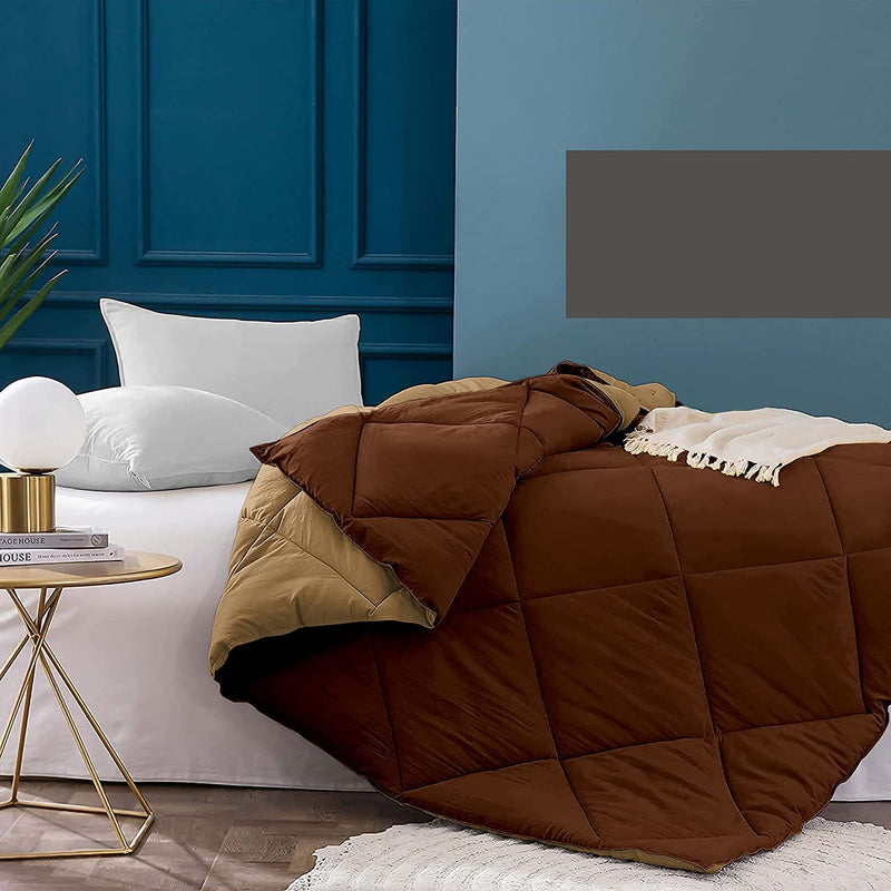 ATK-8 BEDDING - Washable Blanket Single Bed Single Size Comforter for Heavy Winter Microfiber 600 GSM Diamond Stitch Quilt (60"x90") Reversible Rajai Single Bed Comforters Beige/Chocolate