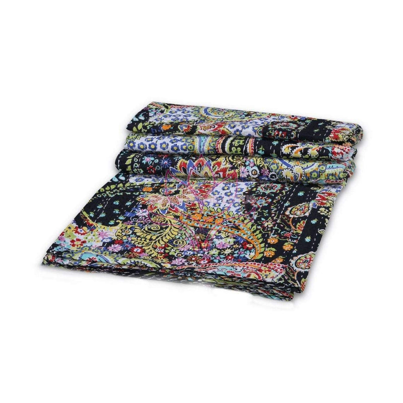 Textile Work Creations Kantha Quilt Bed-Cover Throw and Cotton Blanket Twin Size-Kantha Quilt Handmade Singel