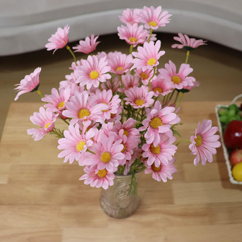 Wrixty 10 Head Artificial Daisy Flower Small Fake Daisy Silk Flowers Home Decoration Chrysanthemum Simulation Flower Wedding Birthday Party (Daisy Pink)