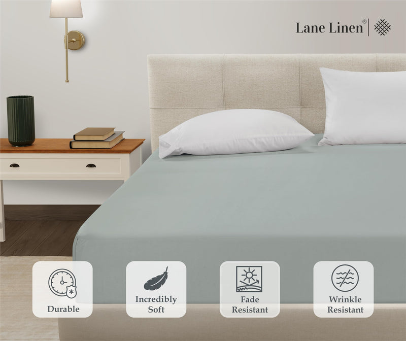 Lane Linen Twin XL Fitted Sheet Only - 4 Way Stretch Jersey Knit Deep Pocket Twin XL Bottom Sheet - Fits Upto 16" Mattress (No Flat Sheet), Wrinkle Free, Microfiber Fitted Sheet Twin XL - Mineral