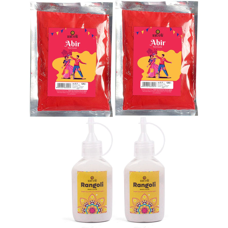 SATVIK Combo of Gulal Red and White Rangoli Holi Color Powder || Holi Gulal Colour 200 gm & Rangoli 350 gm (Pack of 4) (RED, Set of 4)