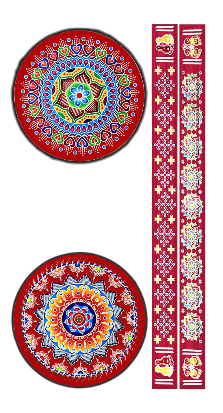 ABS HERBALS Vinyl Self-Adhesive Rangoli/Kolam Sticker ? Traditional Handmade Kolam Art/Design Sticker for : Pooja Room, Home Entrance, Tile, Floor, (Meroon:RM2,RP2 Pack of 4Pcs)