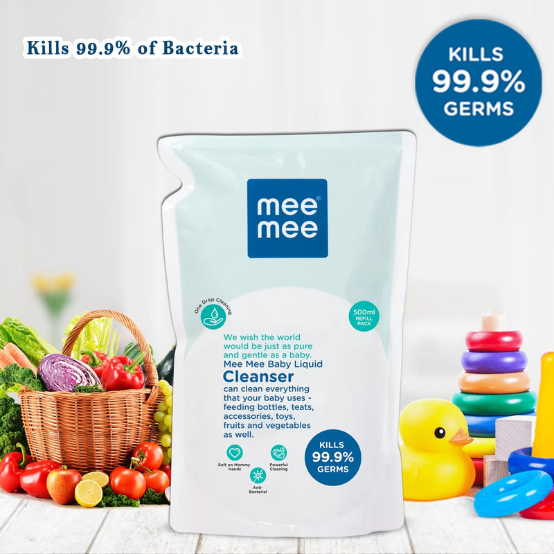 Mee Mee Anti-Bacterial Baby Liquid Cleanser | Kills 99.9% Germs | Feeding Bottle Cleaner Liquid Bowls/Toys/Food/Accessories (500 ml - Refill Pack)