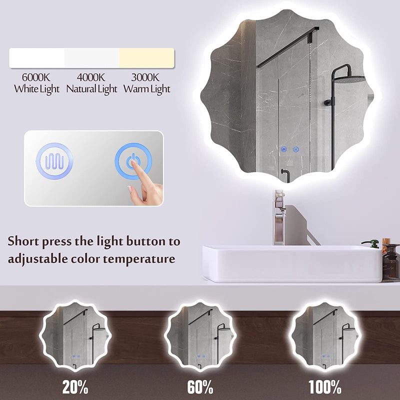 TINITALO Bathroom LED Mirror Home Mirror Wall Mirror with Touch Sensor, 3 Light Effects, Glass, Round LED-20 (30 x 30 Inch)