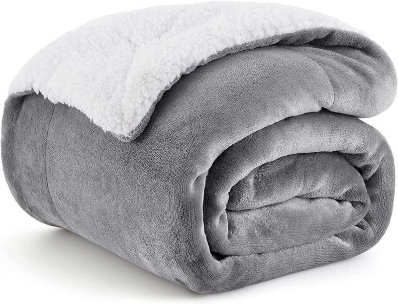 BSB HOME Sherpa Fleece Blanket Double Size Winter Super Soft Extra Warmest and Heavy Thick Winter 500Gsm Bed Blankets for Couch Sofa Bed, 90" X 90" (Grey, Lightweight), 300 TC